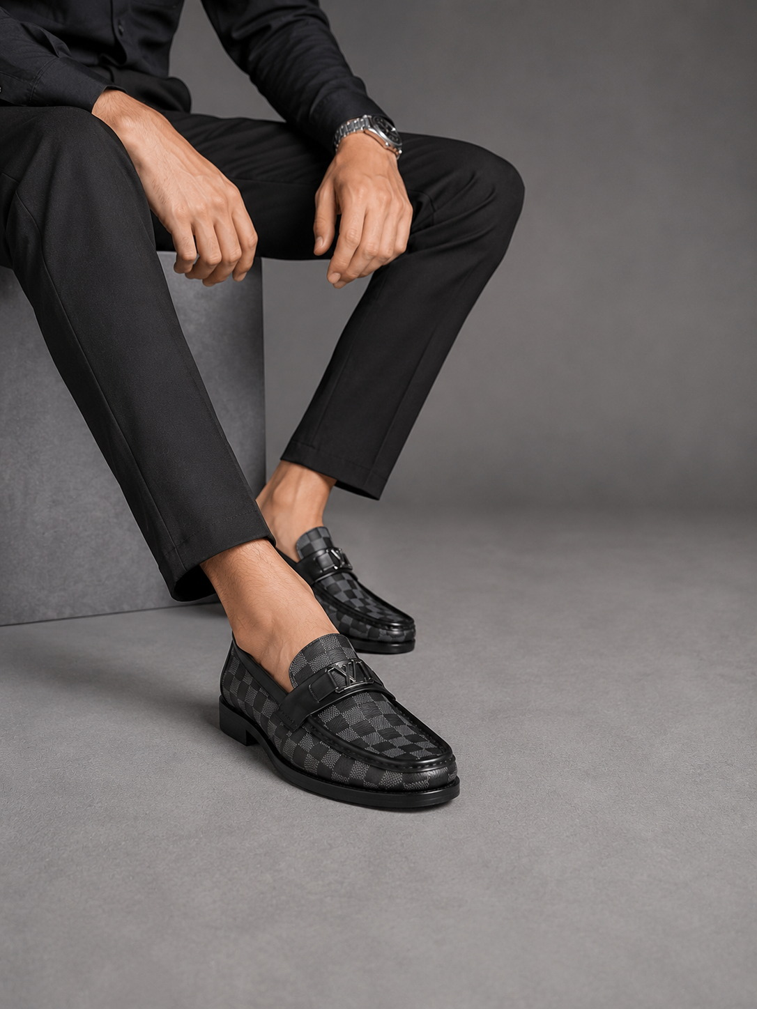LV GREY CHECK LOAFER